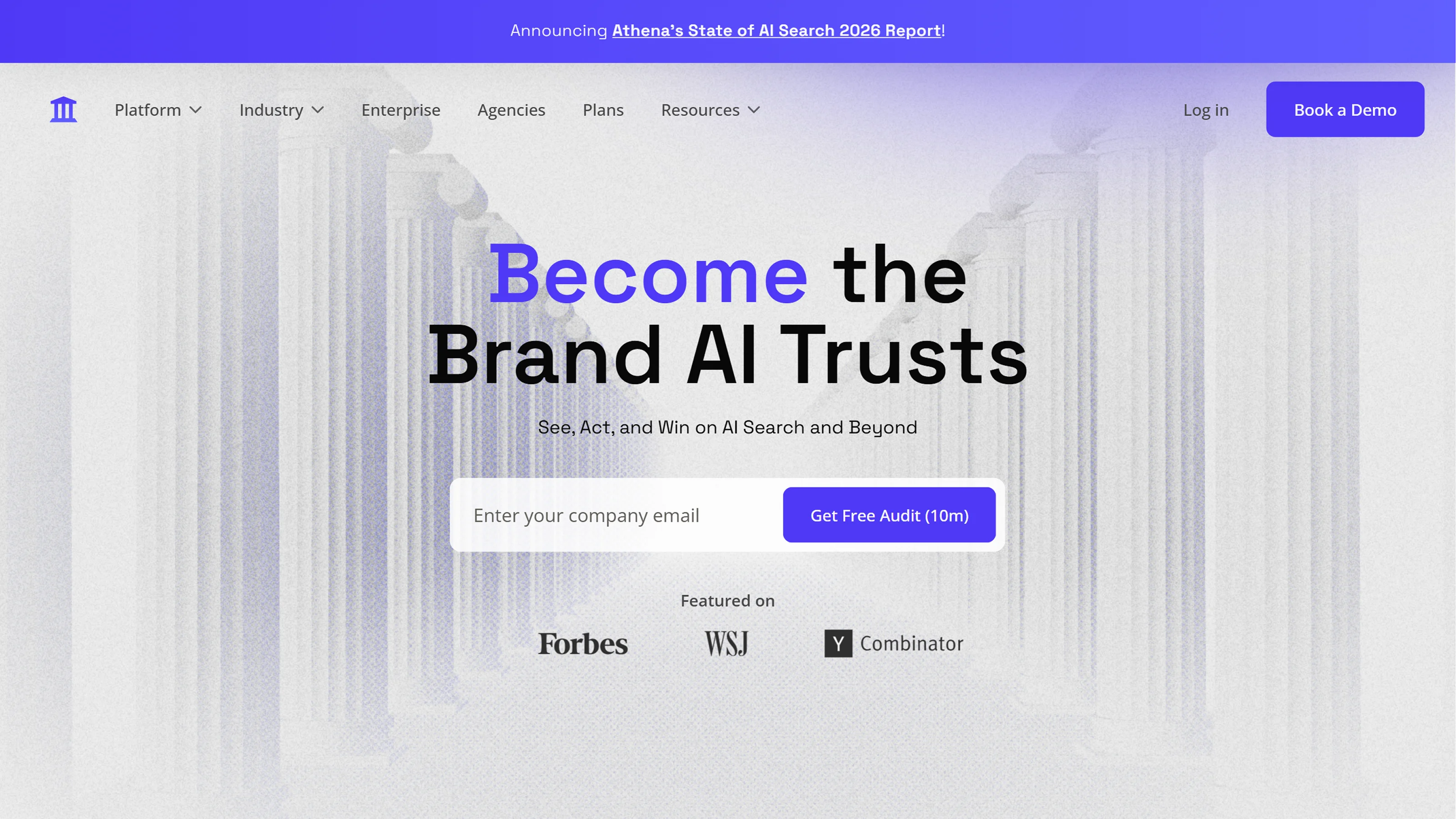 AthenaHQ homepage showing enterprise AI search reporting dashboard