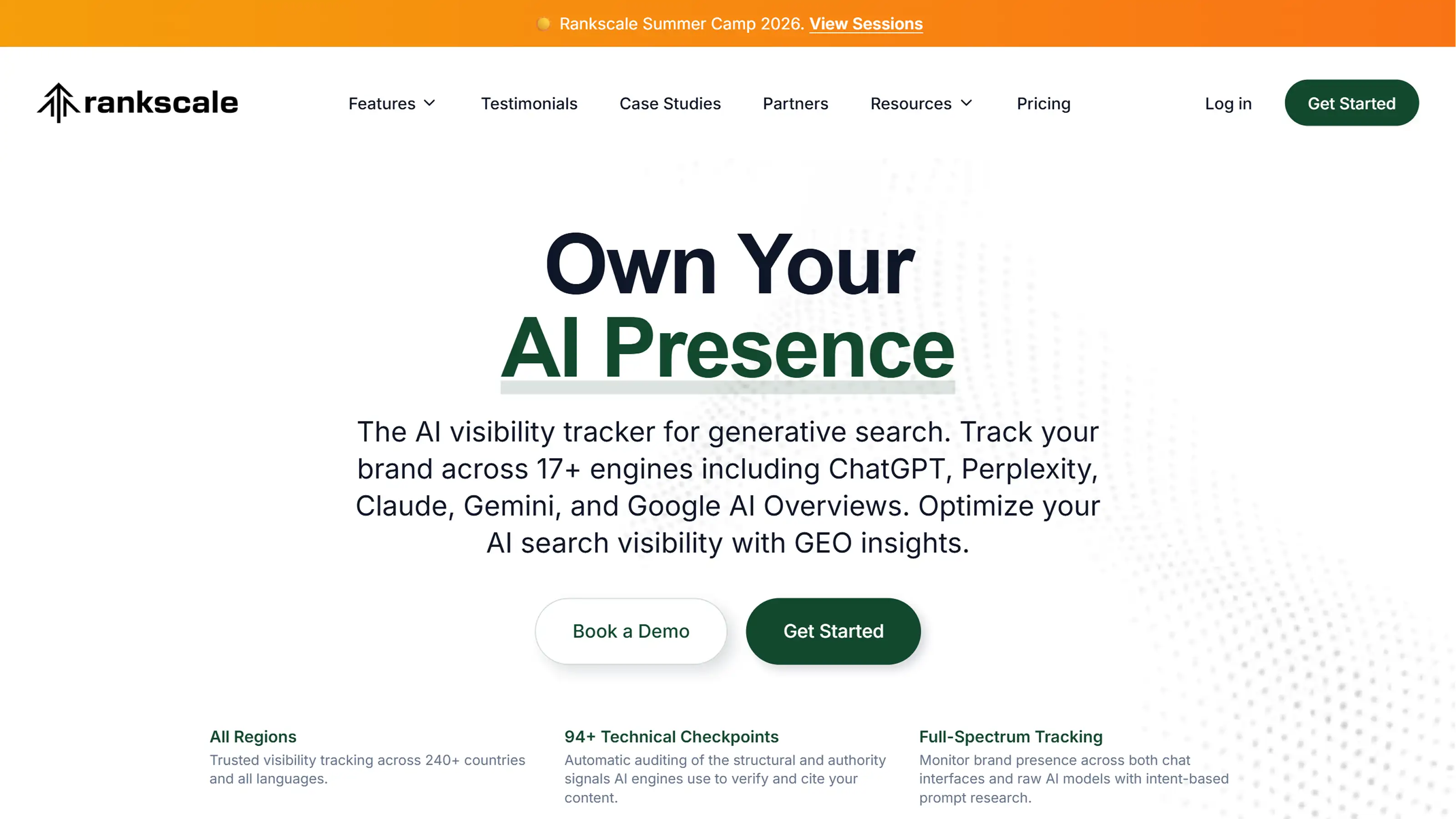 Rankscale dashboard showing AI-driven website analysis and tracking